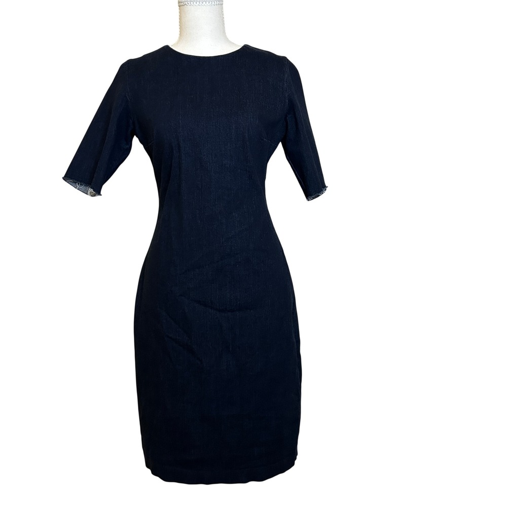 Banana Republic Womens Dark Wash Denim Sheath Dress Raw Hem Half Sleeve Size 6
